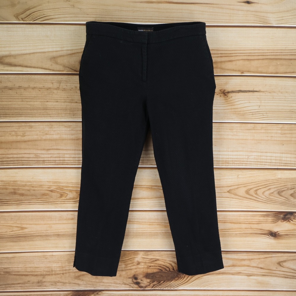 Dana Buchman Ankle‎ Pants Womens 10 Black Cotton Blend Mid Rise Pockets Straight